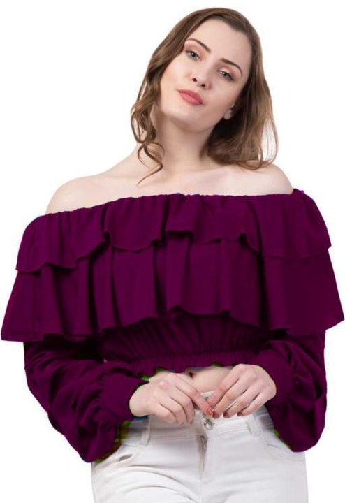 Women frill crop top Wine uploaded by business on 2/16/2023