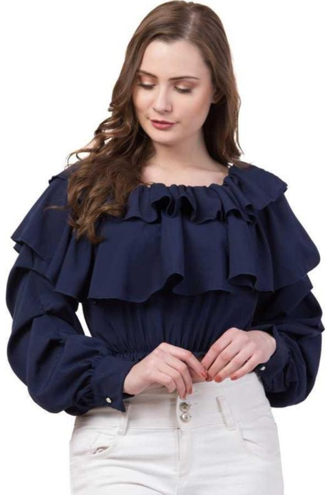 Women frill crop top Navy uploaded by Mam and You on 6/2/2024