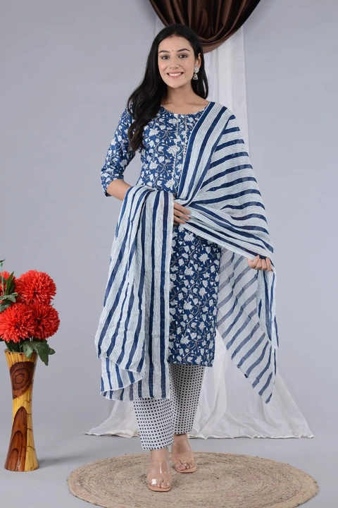 Heavy rayon Fabric kurti, pant and dupatta set uploaded by Town & Country Clothing on 2/16/2023