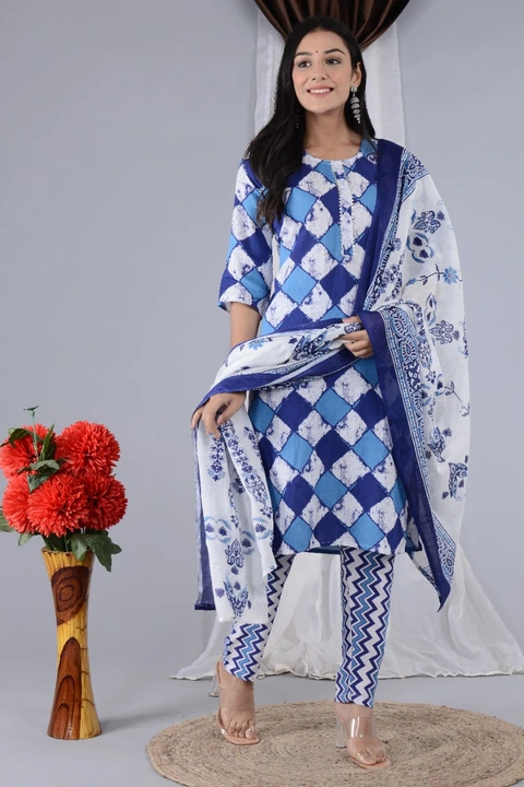 Heavy rayon Fabric kurti, pant and dupatta set uploaded by Town & Country Clothing on 2/16/2023