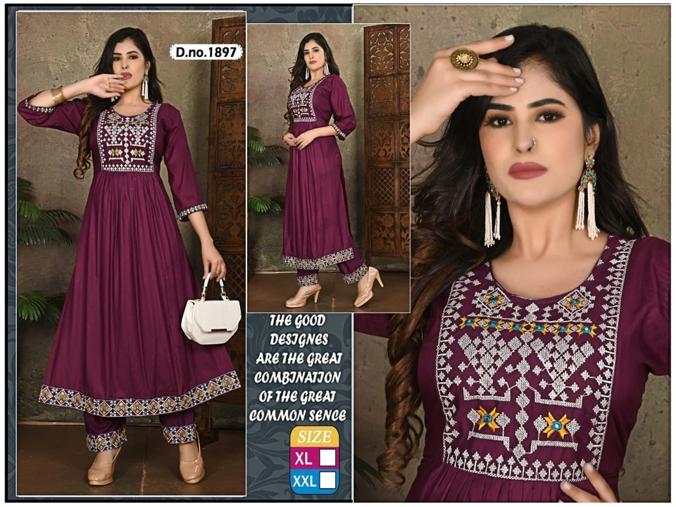 2 pcs Sets Kurti With Pant Sets Designer Kurti Pant sets Heavy Work Kurti Pant set Long Ghera Kurti  uploaded by Radha Creation , Maira sales for Readymade items on 2/16/2023