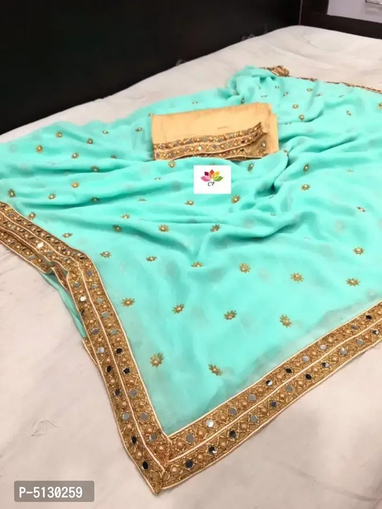 Embroidered chiffon saree with blouse piece  uploaded by Vikas Marketing  on 2/16/2023