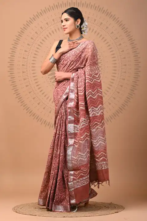 Cotton linen saree of bagru print  uploaded by Bagru Hand Block Print Jaipur on 2/17/2023