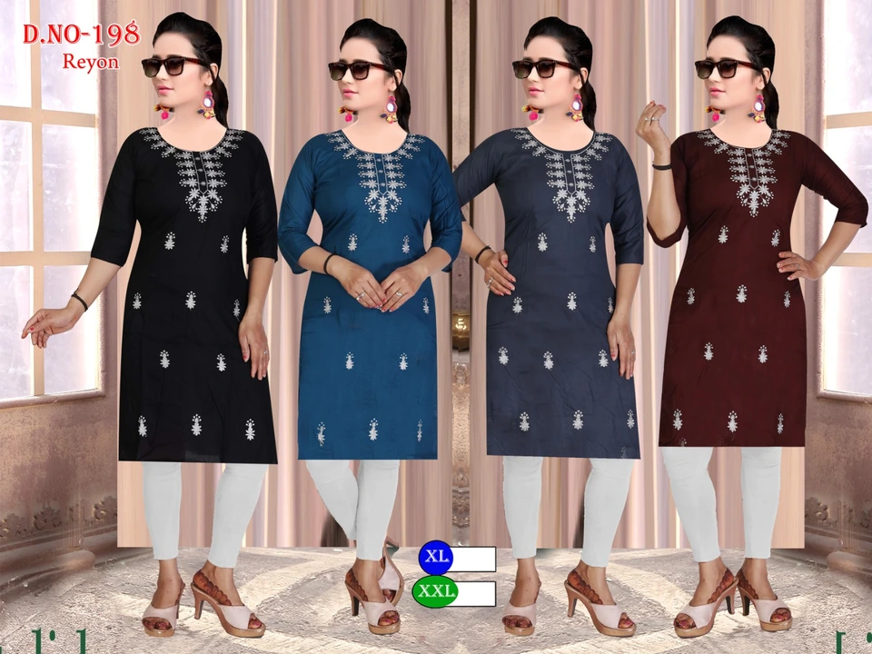 STRAIGHT KURTI FRESH STOCK
 ALL OVER EMBROIDERY WORK

SIZE XL XXL 4 COLOR SET uploaded by M A Fashion on 2/17/2023