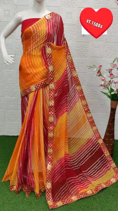 New  collections with gota  borders   TRADITIONAL COLOURS

💕 Georgette saree ..............AWESOME  uploaded by Vishal trendz 1011 avadh textile market on 2/17/2023