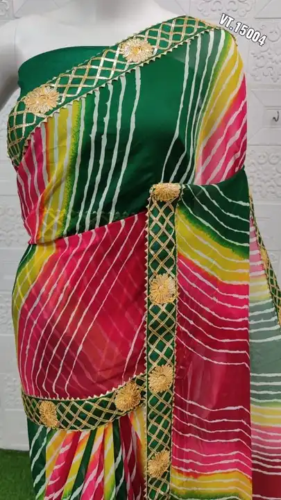 New  collections with gota  borders   TRADITIONAL COLOURS

💕 Georgette saree ..............AWESOME  uploaded by Vishal trendz 1011 avadh textile market on 2/17/2023