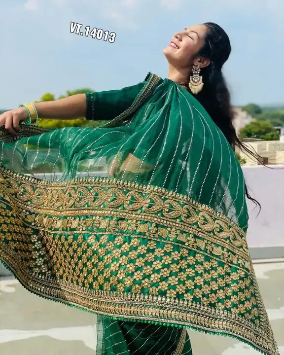 


PURE SOFT ORGENZA SILK SAREE with MUKESH WORK    WiTH **CODING BORDER WITH BOX PALLU CODING EMBRO uploaded by Vishal trendz 1011 avadh textile market on 2/17/2023