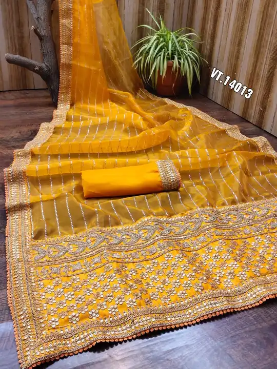 


PURE SOFT ORGENZA SILK SAREE with MUKESH WORK    WiTH **CODING BORDER WITH BOX PALLU CODING EMBRO uploaded by Vishal trendz 1011 avadh textile market on 2/17/2023