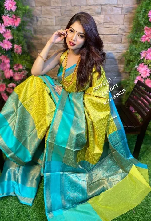 Beutiful sareee with blouse piece yellow colour 💛 uploaded by Dhananjay Creations Pvt Ltd. on 2/17/2023