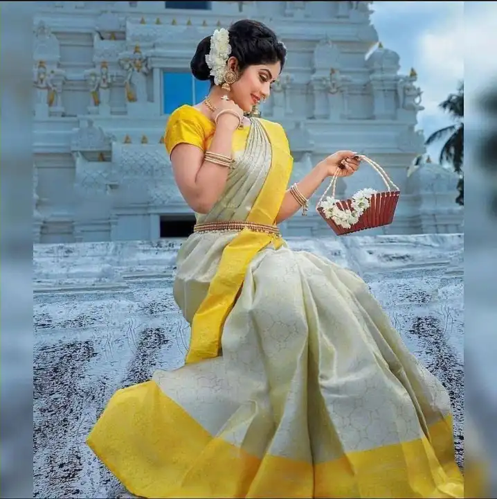 Beautiful yello and white border saree  uploaded by Dhananjay Creations Pvt Ltd. on 2/17/2023
