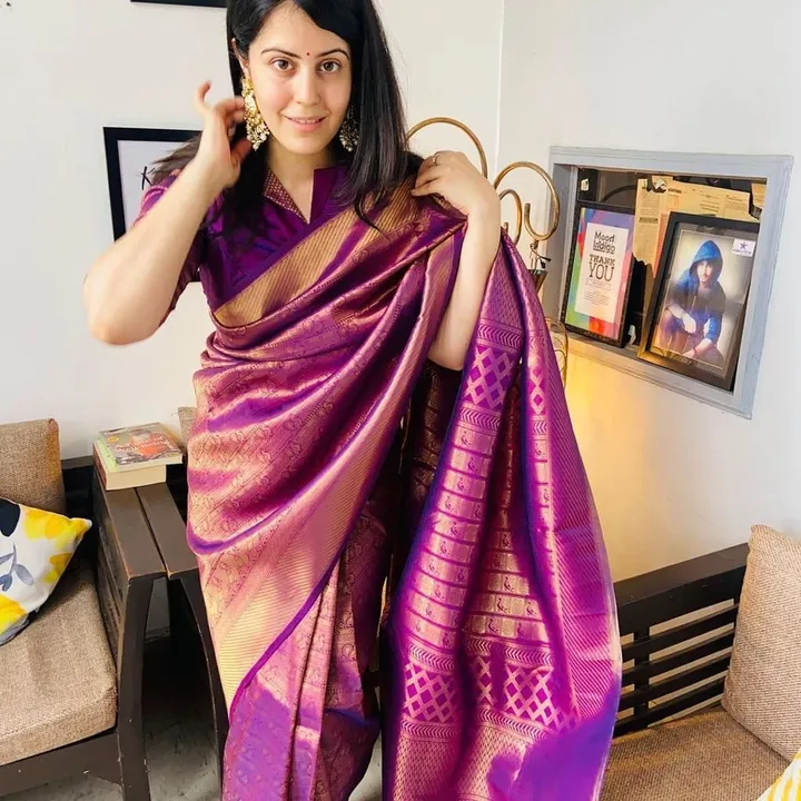 Beautiful purple 💜 saree with blouse piece  uploaded by Dhananjay Creations Pvt Ltd. on 2/17/2023