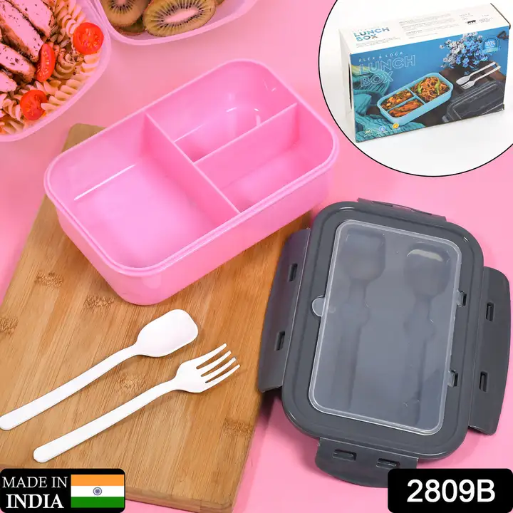 2809B LUNCH BOX 3 COMPARTMENT PLASTIC LINER LUNCH CONTAINER, PORTABLE TABLEWARE SET FOR OFFICE , SCH uploaded by DeoDap on 5/30/2024