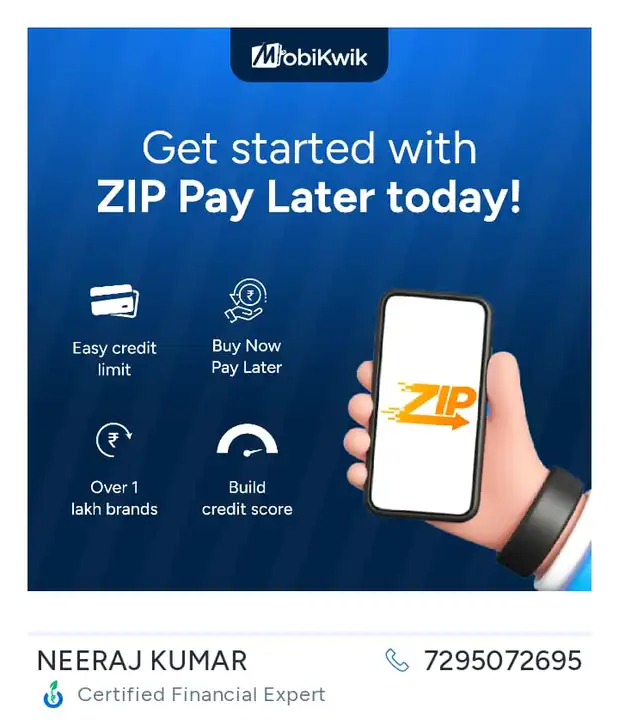 Post image Shop on 1 lakh+ brands and Pay Later with instant credit from Mobikwik Zip. Open your account now

📱 Fully digital journey - Minimal Documentation
💳 Use credit to spend at over 1 lakh brands
✅ Pay bills on time and enjoy 0% Interest 
⏳ Pay bills on time and improve credit score 

https://sales.gromo.in/mz/CH9NgEOwVl8NeZKQedp1E