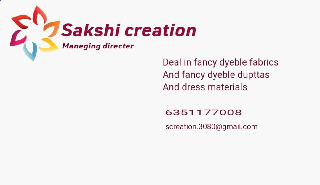 Visiting card store images of Sakshi creation
