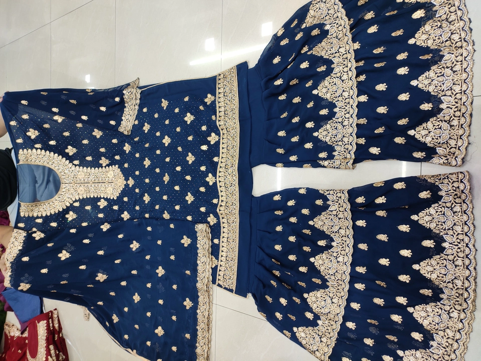 Georgette to Georgette Heavy Top Slives Dupatta jarkans Stones Work Heavy Gharara Sharara Work Suit uploaded by Suhani fashion on 2/18/2023