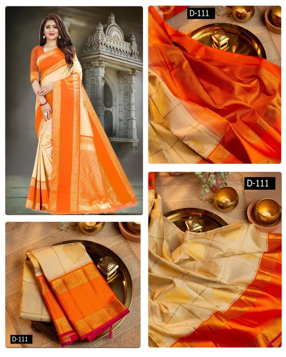

Gleaming Like An Exquisite Pearl, This Cream Kanchipuram Silk Saree Enchants With A Striking Confl uploaded by Vishal trendz 1011 avadh textile market on 2/18/2023
