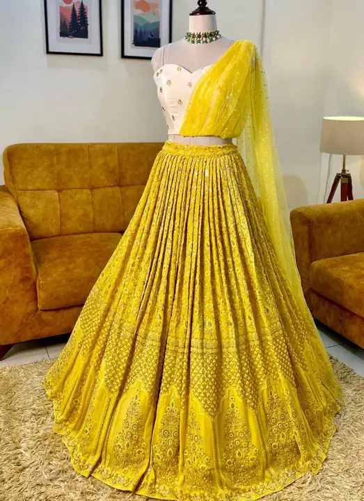 Lemon yellow colour Attractive Party wear embroidered work  uploaded by Ashokawholesellarfashionstore on 2/18/2023