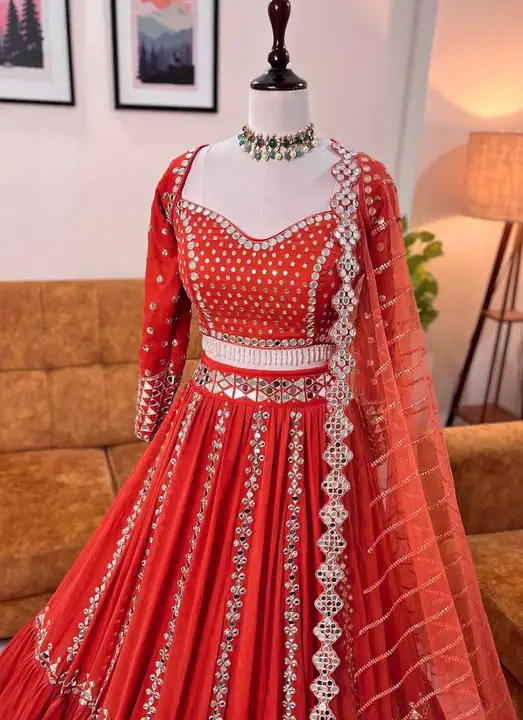  Red Colour Embroidered Attractive Party Wear Lehenga Choli uploaded by Ashokawholesellarfashionstore on 2/18/2023