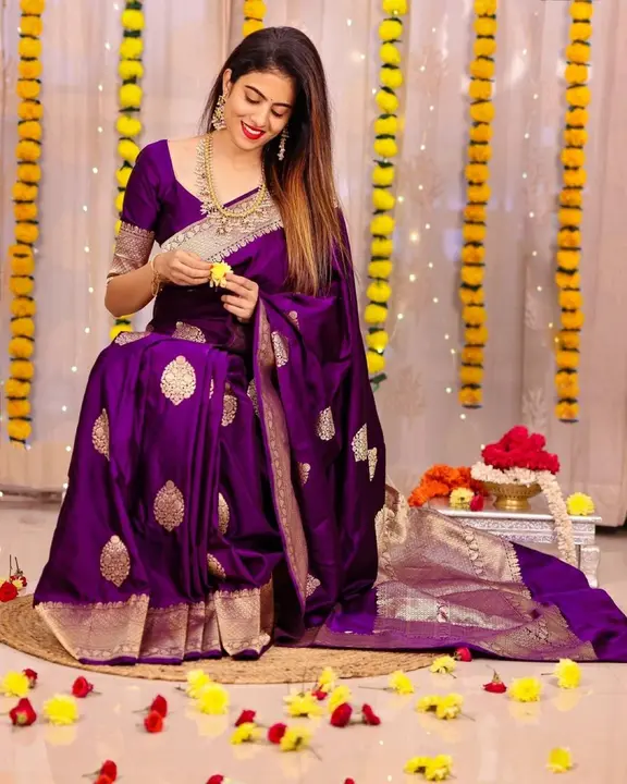 Wedding saree with blouse piece purple 💜 colour  uploaded by Dhananjay Creations Pvt Ltd. on 2/18/2023