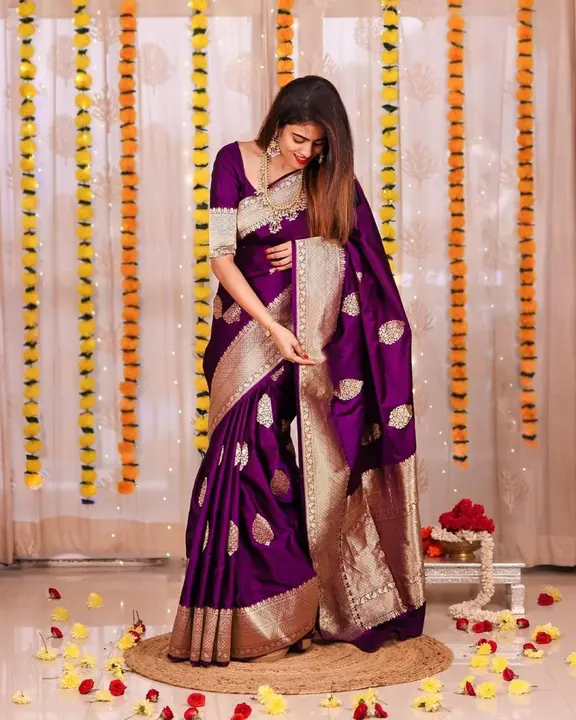 Wedding saree with blouse piece purple 💜 colour  uploaded by Dhananjay Creations Pvt Ltd. on 2/18/2023