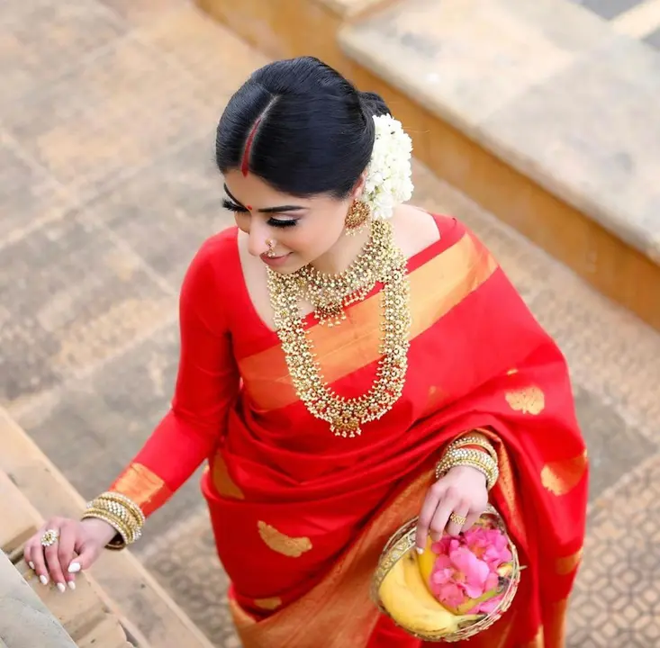 Wedding saree with blouse piece red saree ♥️ uploaded by Dhananjay Creations Pvt Ltd. on 2/18/2023