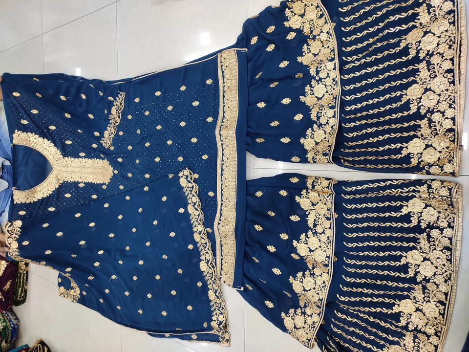 Georgette to Georgette Heavy Top Slives Dupatta Gharara Sharara Work Suit uploaded by business on 2/18/2023