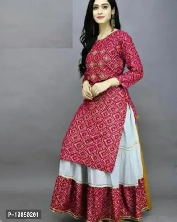 Rayon Bandhani Print Kurta With Skirt Set uploaded by Shreeji New Fashion on 2/18/2023
