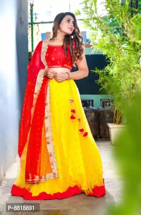 Womans Net Embroidered lehenga Choli With Duptta uploaded by wholsale market on 2/19/2023