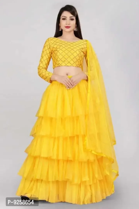 Stylish Women Satin Yellow Lehenga Cholis with Dupatta uploaded by wholsale market on 2/19/2023