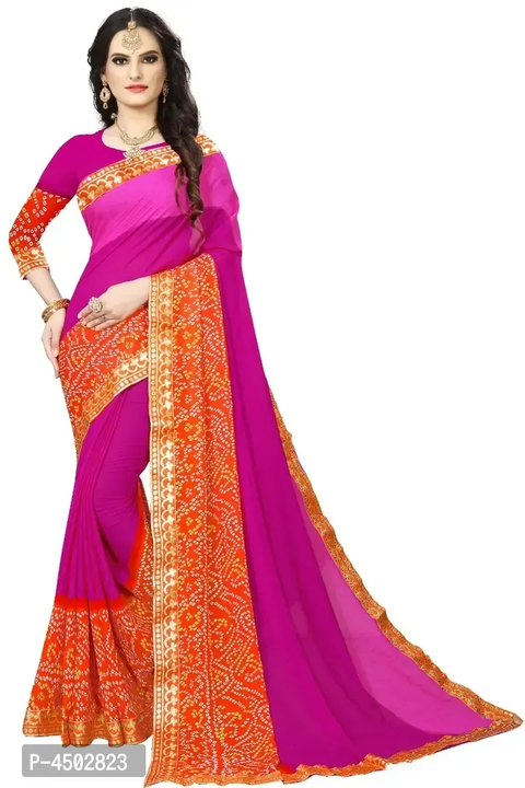 Attractive Georgette Printed Bandhani Lace Border Saree with Blouse piece uploaded by wholsale market on 2/19/2023