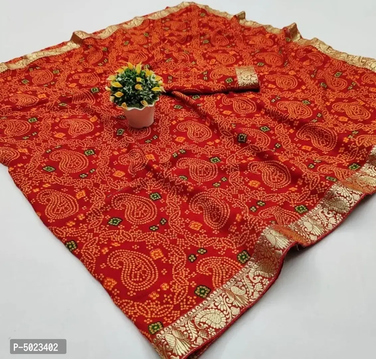 Attractive Georgette Printed Bandhani Lace Border Saree with Blouse piece uploaded by wholsale market on 2/19/2023