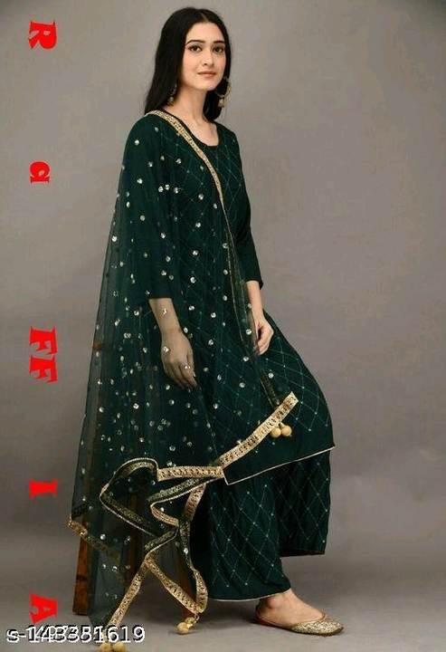 Women A-line embroidered long kurti with palazzos and dupatta uploaded by Blue Market on 2/19/2023