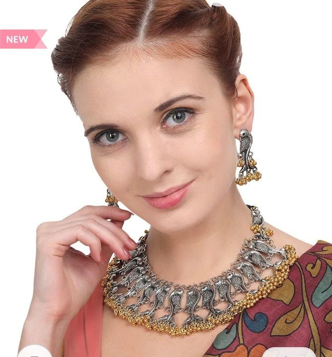 Oxidised silver color necklace set with earrings uploaded by Aditya industries on 2/21/2021