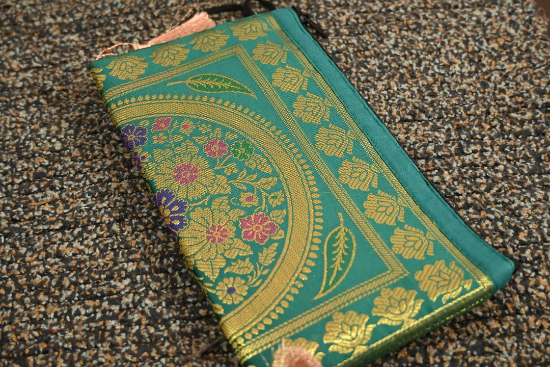 Green Banarasi Brocade Silk Mandala Leave Pouch Wallet uploaded by R D Handicrafts on 2/19/2023