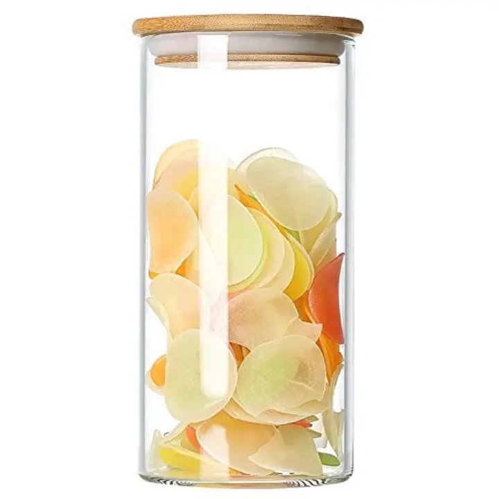 Borosilicate Glass Storage Container Jar with Airtight Bamboo Lid | 1000 ML | Transparent | Printed  uploaded by BlackRock Corporation on 2/19/2023