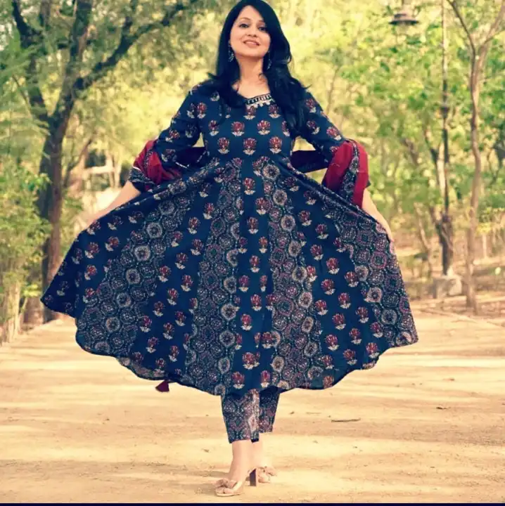 kalidar Procin Printed gown With Pant And mal mal Dupatta uploaded by Bagru Hand Block Print Jaipur  on 2/19/2023