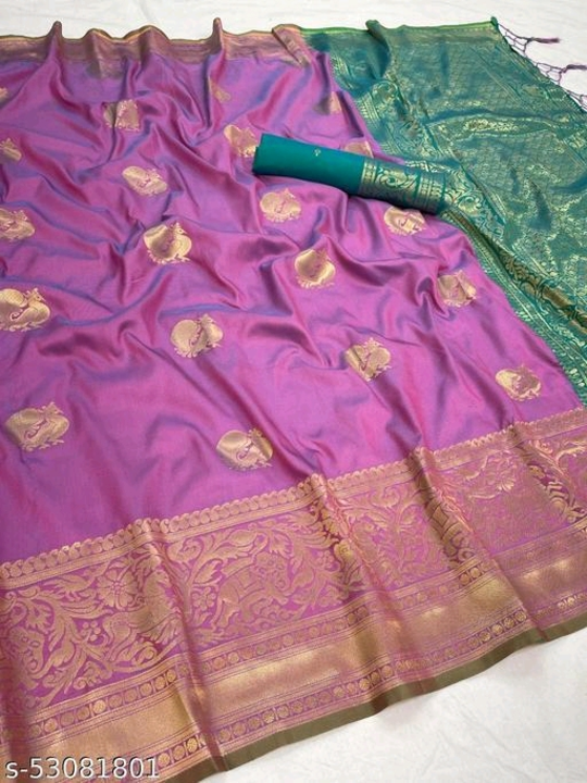 Akansha banarasi litchi silk saree with blouse uploaded by Surat fashion on 2/19/2023