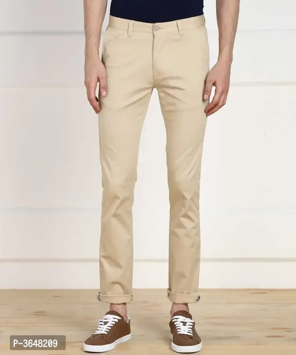 Men's Beige Cotton Spandex Solid Mid-Rise Casual Regular Trouser uploaded by wholsale market on 2/20/2023