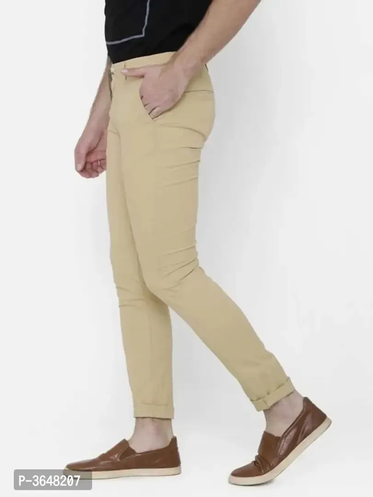 Men's Beige Cotton Spandex Solid Mid-Rise Casual Regular Trouser uploaded by wholsale market on 2/20/2023