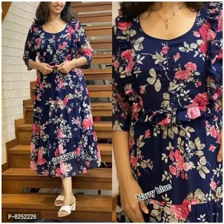 Post image New In Georgette Dresses 

Must Have Georgette Dresses 

*fabric*: Georgette 

*type*: Calf Length 

*design type*: Fit And Flare Dress 

*style*: Floral Printed