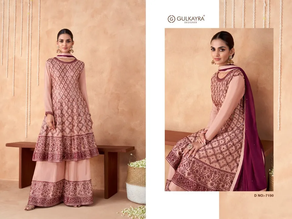 Gulkayra Designer 
….*IZHAAR*….

Fabric Detail 
Top - Real Georgette & Chinon 
Bottom - Real Georget uploaded by Agarwal Fashion  on 2/20/2023