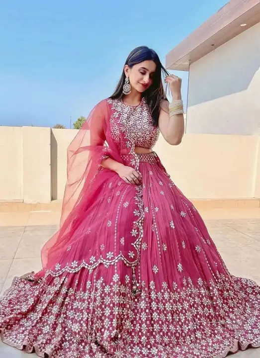 Pink Colored Attractive Party wear Lengha choli with embroidered  uploaded by Ashokawholesellarfashionstore on 2/20/2023