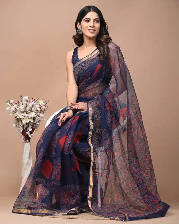 Kota doriya sarees with blouse  uploaded by Ashoka bagru print on 2/20/2023