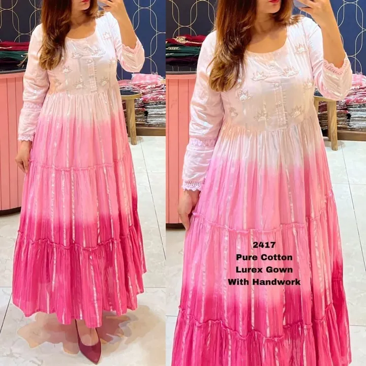 *Fabric Description:*Pure Cotton  Lurex  Fabric Gown with Attached With Pure Cotton linning Highlig uploaded by JAIPURI FASHION HUB on 2/20/2023