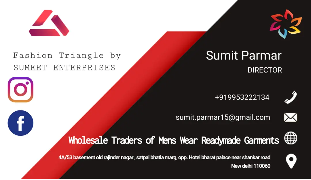 Visiting card store images of Fashion Triangle by sumeet enterprises