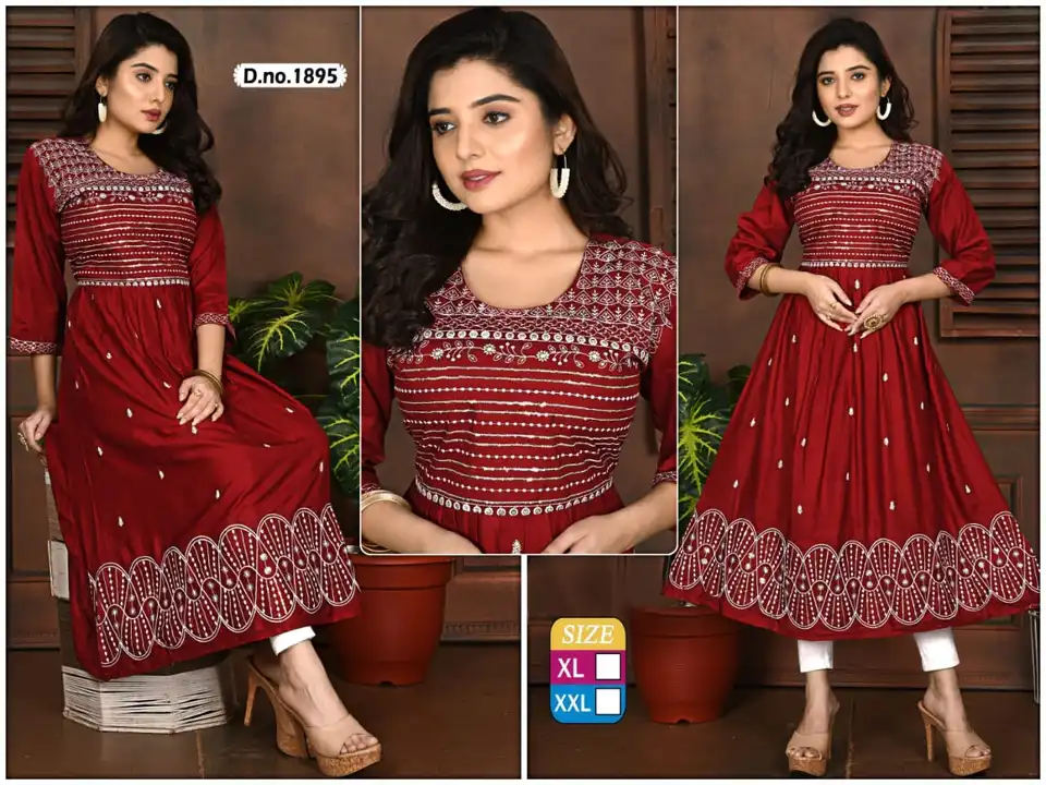 Heavy, Fancy, Designer, Work, Long, Embrodery, Reyon, Stylish, New Style Kurtis  uploaded by Radha Creation , Maira sales for Readymade items on 2/20/2023
