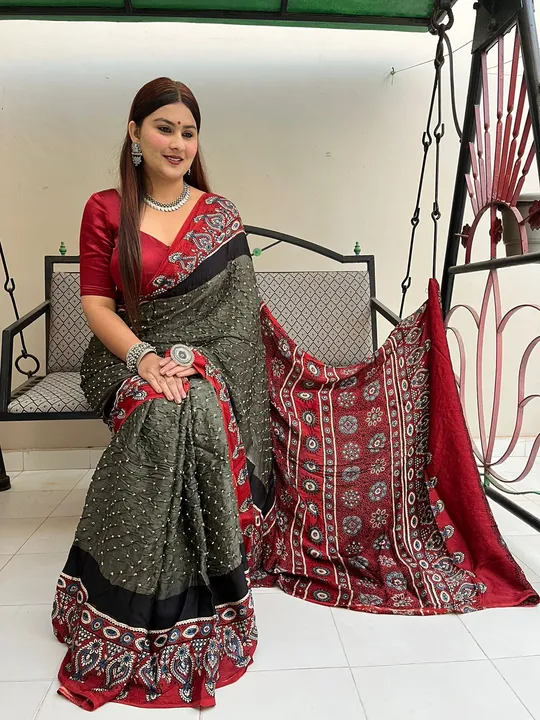 AJRAKH WITH BANDHEJ  MODAL SILK SAREE  SIZE - 6.5 mt WITH AJRAKH BLOUSE
 uploaded by AJRAKH CREATION on 2/21/2023