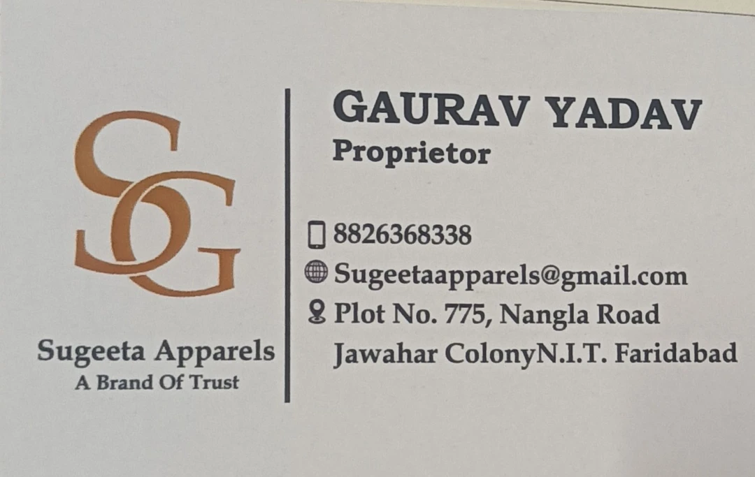 Visiting card store images of Sugeeta Apparels