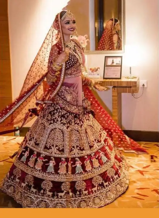 9000 Velvet Maroon Color Wedding Bridal Lehengas Choli With Double Dupatta uploaded by Ashokawholesellarfashionstore on 2/21/2023