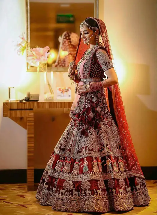9000 Velvet Maroon Color Wedding Bridal Lehengas Choli With Double Dupatta uploaded by Ashokawholesellarfashionstore on 2/21/2023